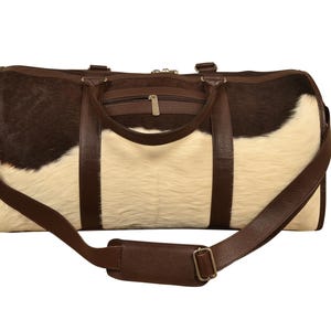 Handmade Cowhide & Leather Duffle Bag | Weekender Travel Bag | Overnight Gym Bag | Carry-On Luggage.