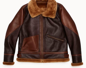 Men's Shearling Aviator Leather Jacket: B3 Bomber with Fur Collar
