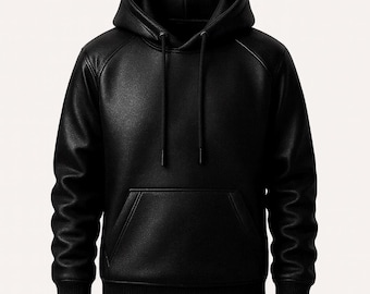 Men’s Faux Leather Hoodie | Black Leather-Look Pullover
