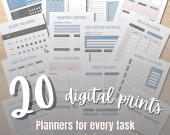 FULL Personal Planner - Wellness, Gratitude, Goals, and more! 20 Digital printable pages
