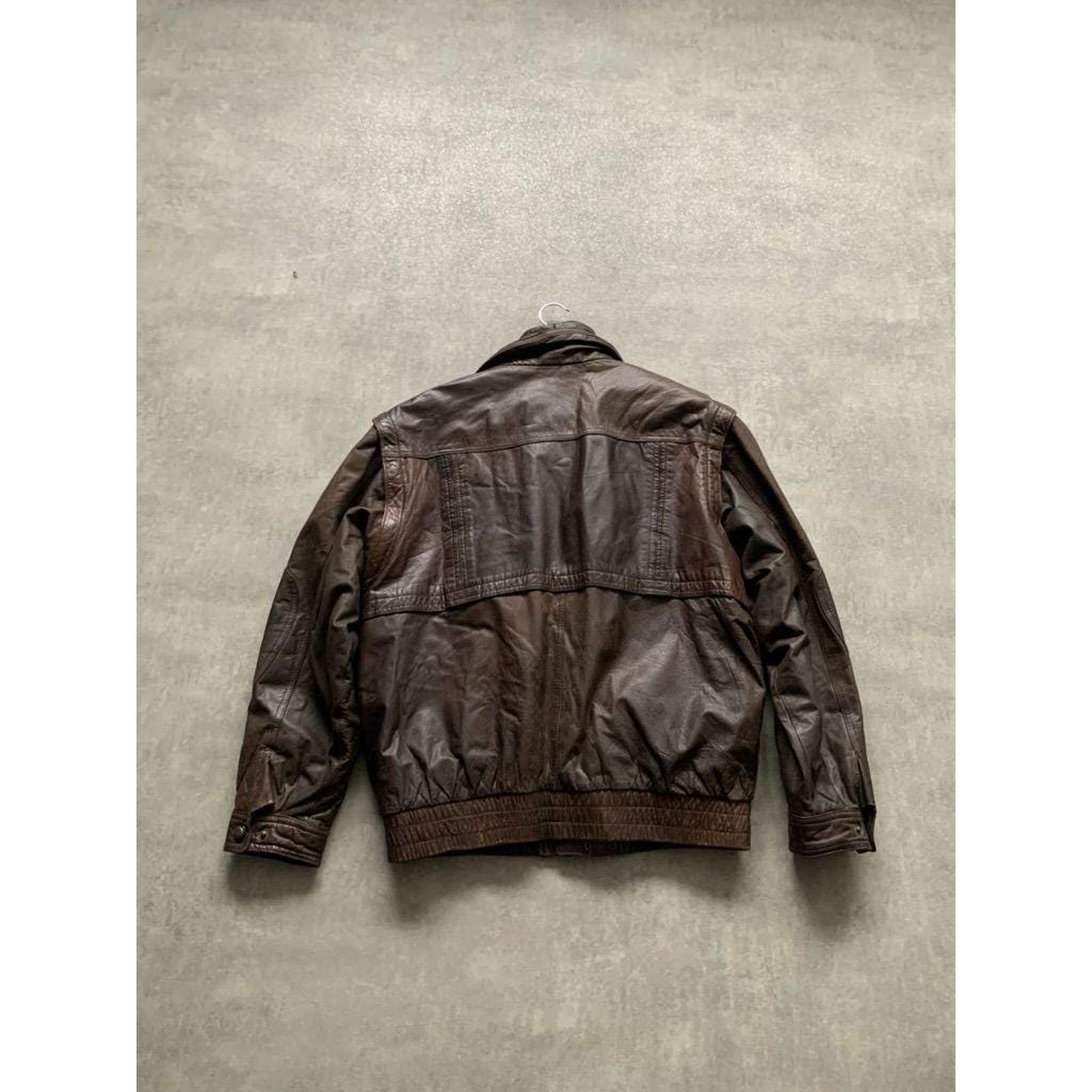 Trapper Y2K Vintage 100% Real Leather Cargo Multipocket Bomber