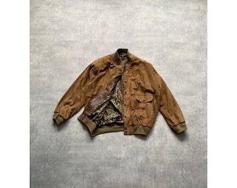 Y2K Real Leather Full Zip Bomber Jacket Size 54 Dark Brown