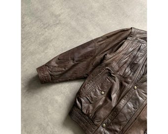 Trapper Y2K Vintage 100% Real Leather Cargo Multipocket Bomber