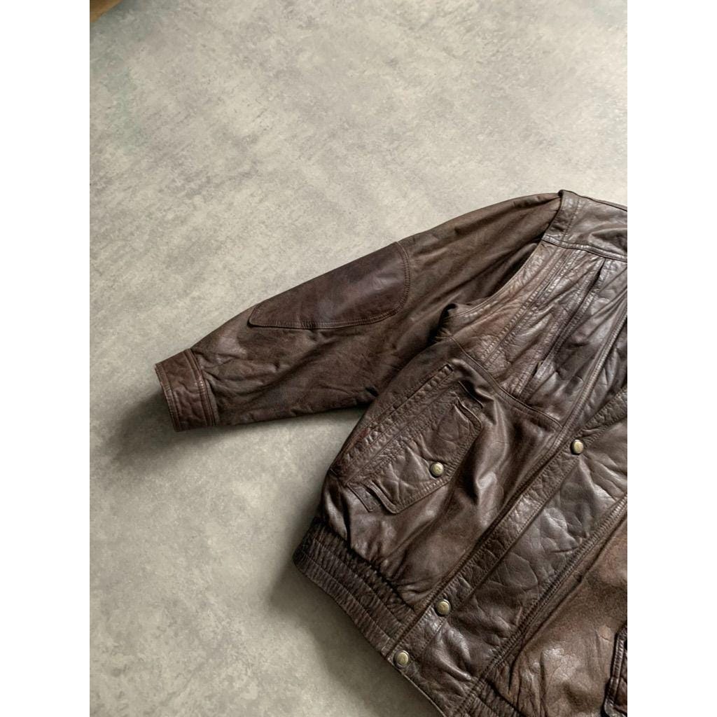 Trapper Y2K Vintage 100% Real Leather Cargo Multipocket Bomber