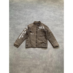 Y2K Diesel FC Denimjacka med dragkedja, stor logotyp, storlek M, brun