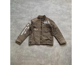 Y2K Diesel FC Denim Zip Jacke grosses Logo Grösse M braun