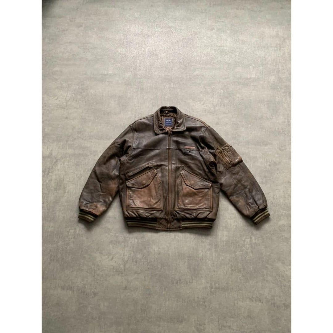 ミリタリージャケット y2k Arizona Marcucci Skins Flyers Y2K Vintage 100% Real Leather Cargo
