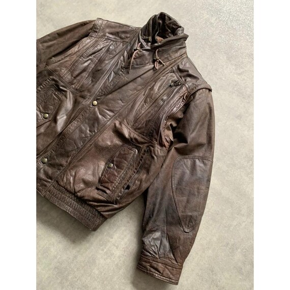 Trapper Y2K Vintage 100% Real Leather Cargo Multipocket Bomber
