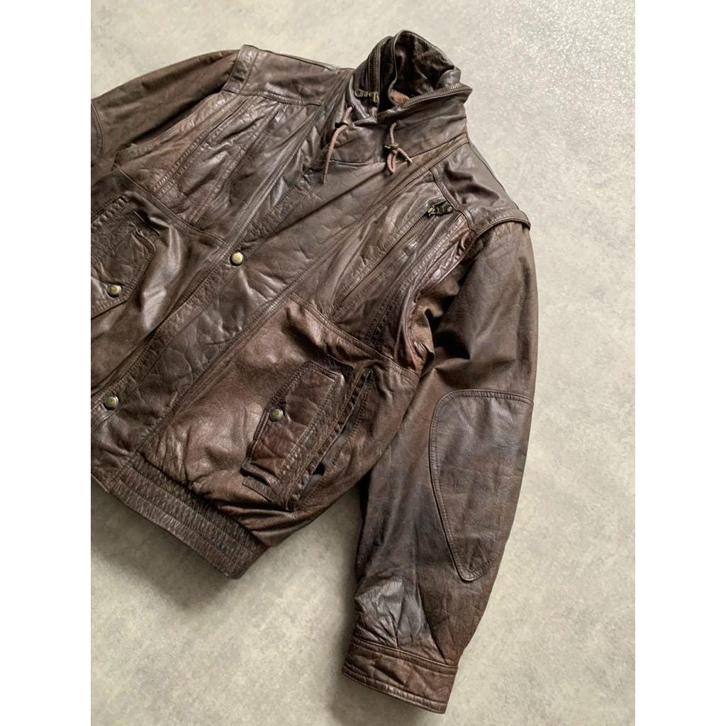 Trapper Y2K Vintage 100% Real Leather Cargo Multipocket Bomber