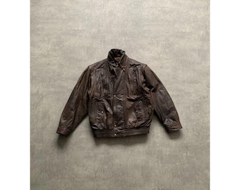 Trapper Y2K Vintage 100% Real Leather Cargo Multipocket Bomber