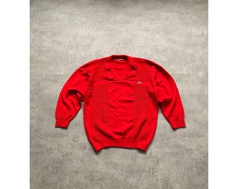 Suéter Lacoste de punto cable con cuello en V para hombre, talla XL, rojo