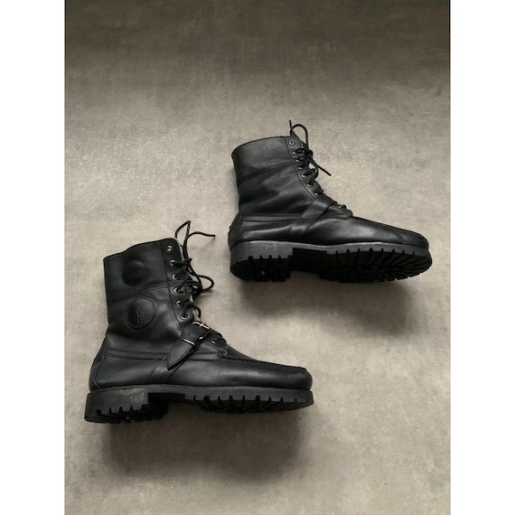 Polo Ralph Lauren Ranger Black Lace up Buckle Boots Size 46 Black