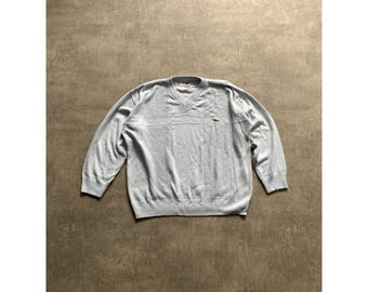 Suéter Lacoste con cuello en V para hombre, talla XL, punto trenzado, azul