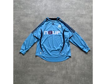 Adidas Olympique de Marseille Torwart Trikot T-Shirt Herren Größe L blau Fußball Fußball