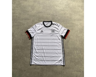 Adidas deutscher fussball bund alemania camiseta camiseta hombres tamaño L rayado blanco