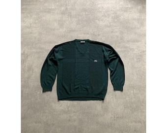 Suéter Lacoste de punto trenzado con cuello en V para hombre, talla XL, verde