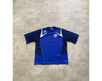 Adidas schalke football soccer jersey t-shirt mens size L blue