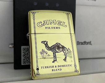 Vintage Camel Zippo-tändare: Guldfinish, 360-graders gravyr