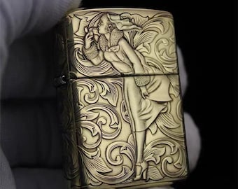 1935 Varga Girl Zippo Lighter – Art Deco 3D Engraved Brass, Vintage Collectible, Rare Gift