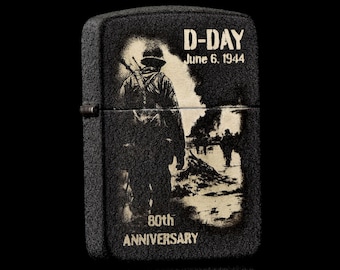 Encendedor Zippo del 80.º aniversario del Día D – Réplica personalizada hecha a mano de 1941, Zippo negro craquelado – Artículo de colección militar de la Segunda Guerra Mundial