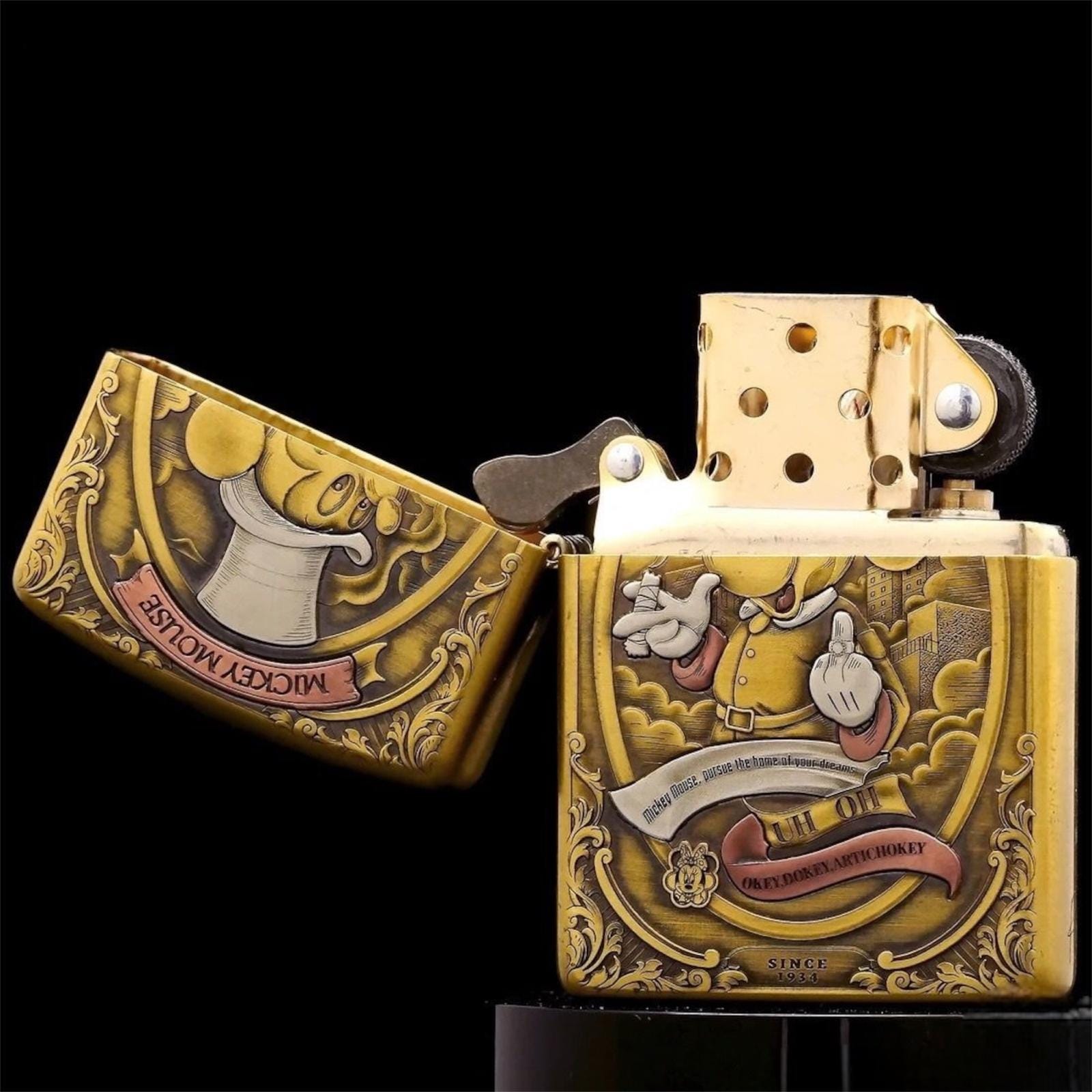 Limited Edition Mickey Mouse Zippo Lighter: 3D Engraved Brass Art