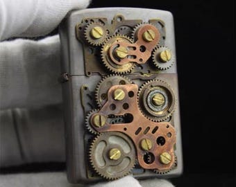 Briquet Steampunk Zippo : design vintage en laiton, fabriqué aux États-Unis