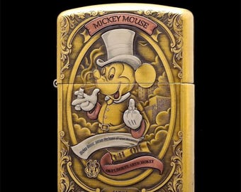 Limited Edition Mickey Mouse Zippo Lighter: 3D Engraved Brass Art