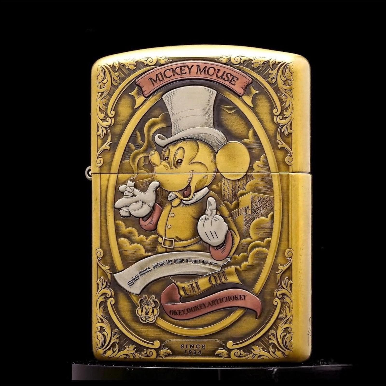 Limited Edition Mickey Mouse Zippo Lighter: 3D Engraved Brass Art