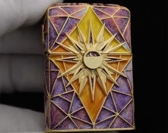 Sun Moon Compass Zippo Lighter: Purple & Gold Geometric Design