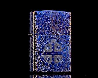 Zippo Constantine Saint Benedict Cross Blue Lighter – Rare Collectible Windproof USA Made