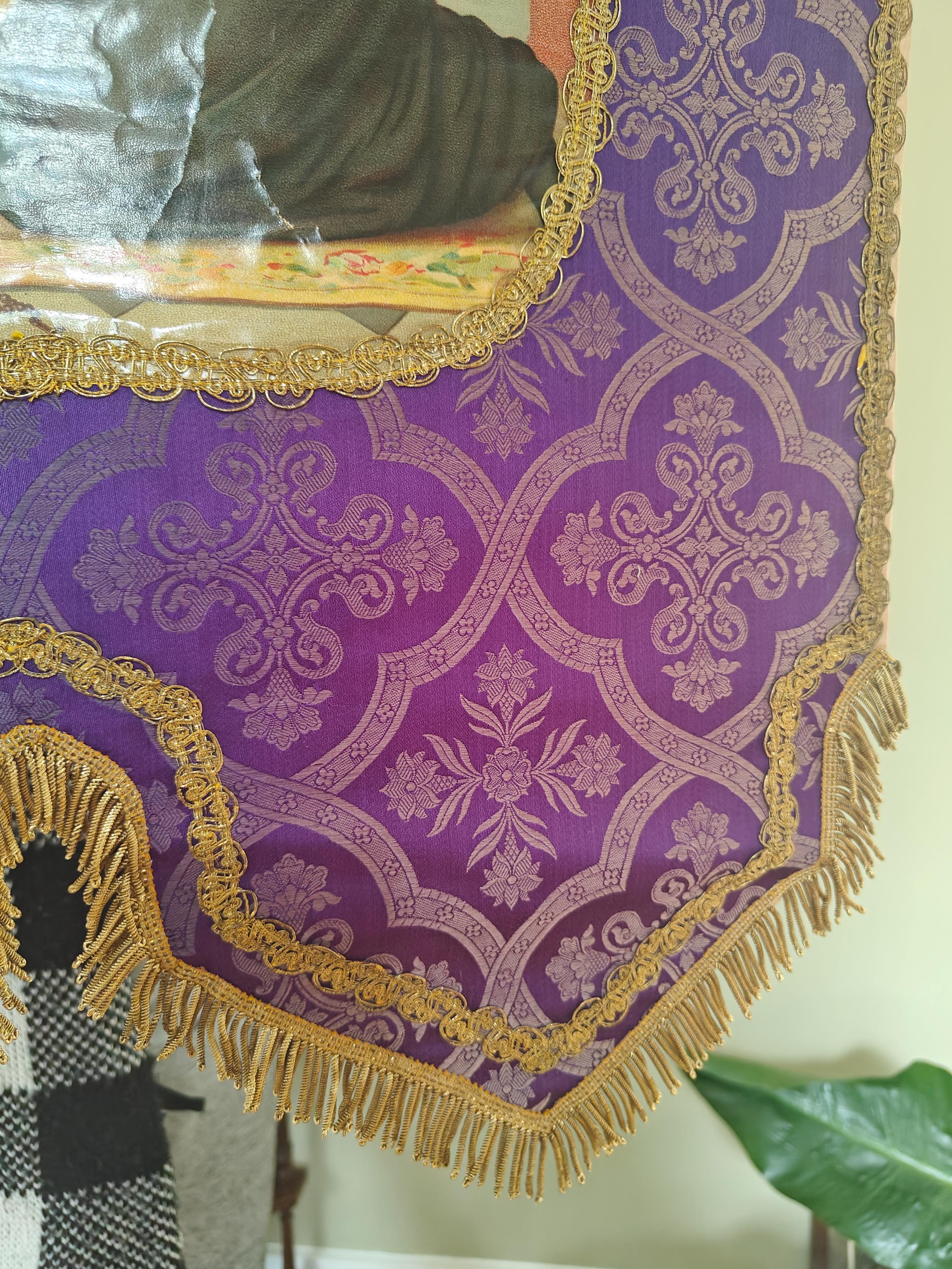 Antique Catholic Processional Banner: St. Aloysius, Purple Damask ...