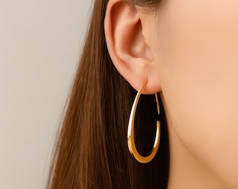 Minimalistische Teardrop-Creolen - Vergoldete oder versilberte Edelstahl-Creolen, moderne, leichte Ohrringe für den Alltag als Geschenk für sie