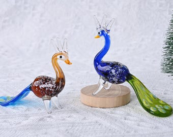 手作り吹きガラスの孔雀の置物 - 青と赤のアートガラス - Etsy 日本