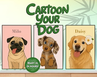 Custom Cat and Dog Cartoon Portrait from Your Photo - Personalized Pet Art
