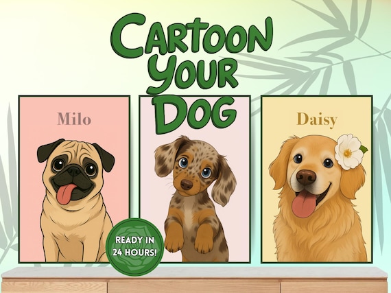 Custom Cat and Dog Cartoon Portrait from Your Photo - Personalized Pet Art