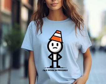 Camiseta con figura de palo en progreso: divertida camiseta con gráfico de dibujos animados