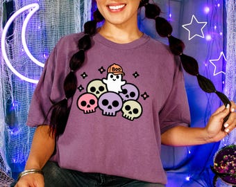 Camiseta unisex de Halloween con calaveras fantasmales
