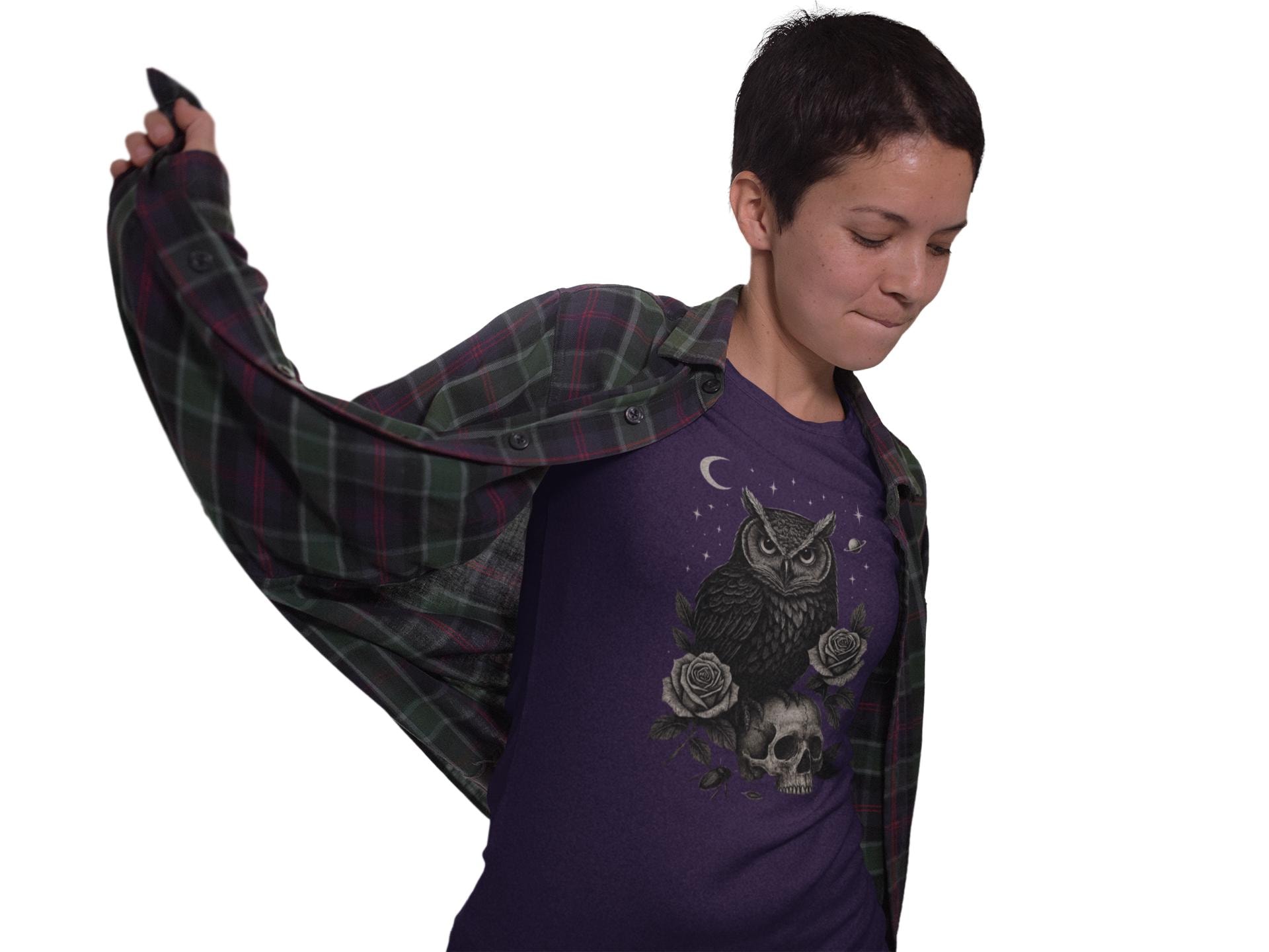 Black Owl & Skull Long Sleeve Tee for Dark Aesthetic Lovers, Gothic Apparel, Halloween Gift, Cas