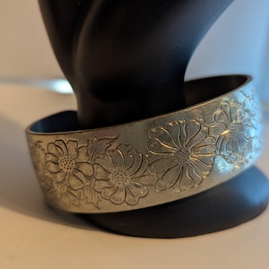 Vintage Kirk pewter cuff bracelet with floral motif