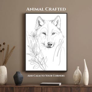 Wolf Druck – Verwickelte Wolf Linie Kunst mit natürlichen Motiven – Mystisches Tier Wand Download