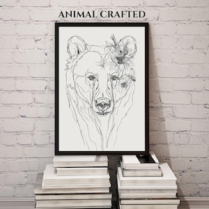 Botanical Bear Line Art Print: Minimalist Animal Wall Decor (Digital Download)