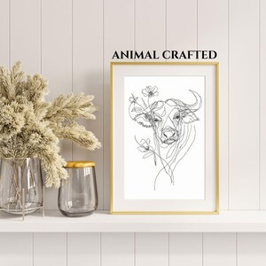 Water Buffalo Line Art Print: Botanical Farmhouse Wall Decor (Digital Download 20x30&quot;)