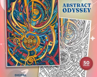 Dibujos geométricos surrealistas para colorear, libro abstracto para colorear para adultos, descarga digital psicodélica (PDF y PNG, 30 páginas)