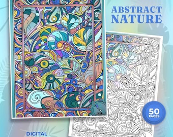 Libro para colorear de temática botánica abstracta: 30 páginas florales (descarga digital en PDF y PNG)