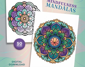 50 páginas para colorear con mandalas de atención plena, diseños sencillos y relajantes (descarga digital)
