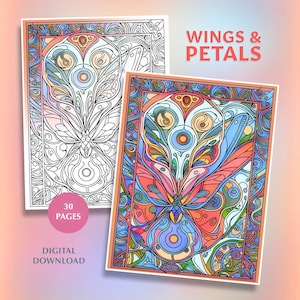 Wings & Petals - Abstract Butterfly Coloring Book (30 Pages) | Mindful, Floral, Abstract coloring pages