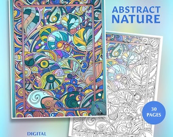 Botanical Abstract Coloring Book: 30 Floral Pages (PDF & PNG Digital Download)