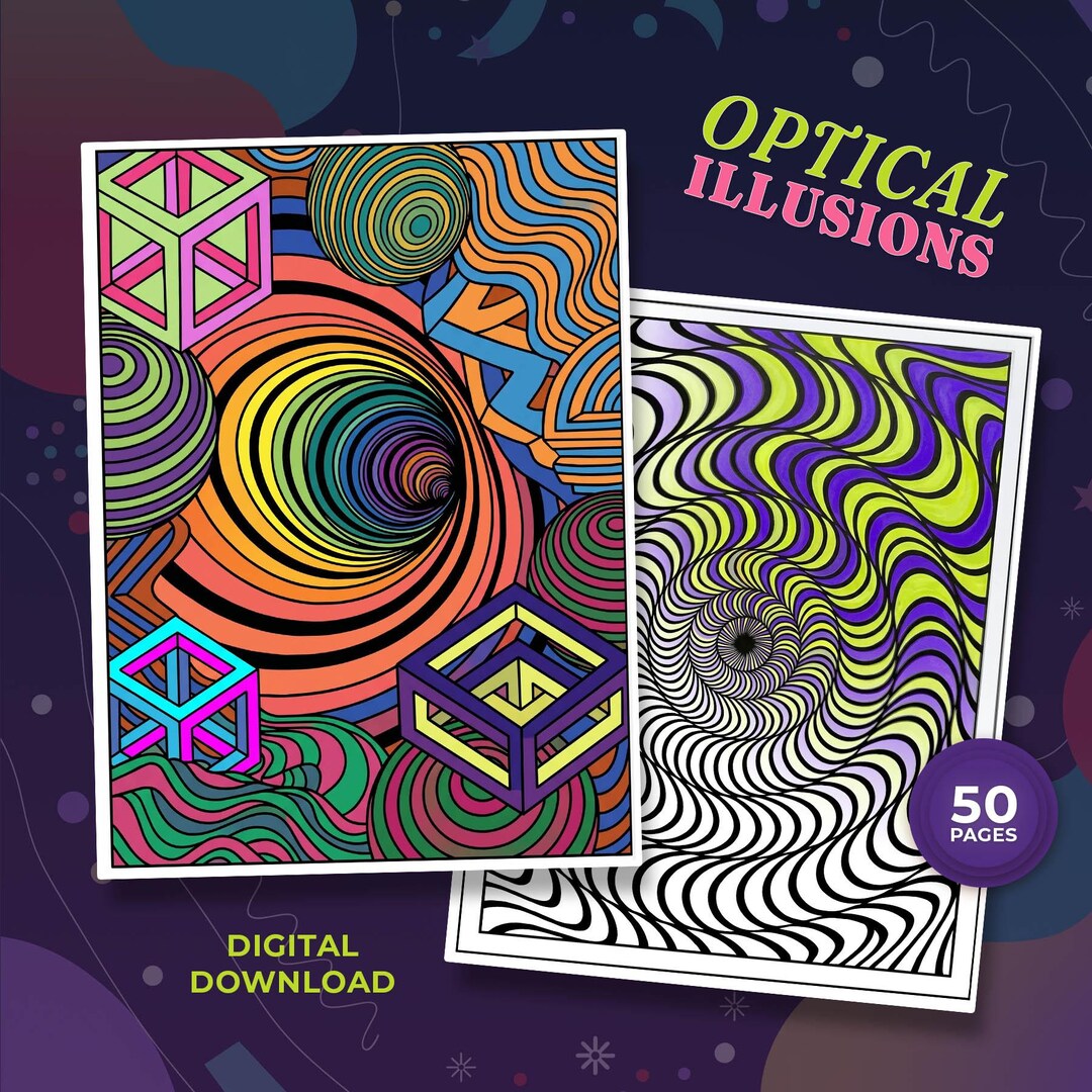 50 Trippy Optical Illusions Coloring Pages, Psychedelic Designs ...