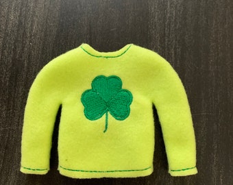 Embroidered Elf Sweater, Irish St Patricks Day Shamrock Shirt, 12" Doll Clothes