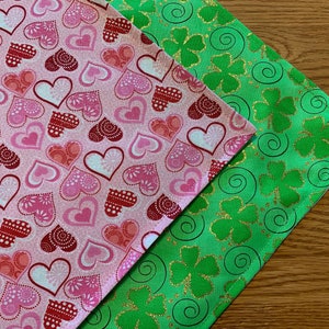 Reversible Valentine Table Runner, Shamrock Table Runner, Pink Heart Table Topper, 14 x 41 inch